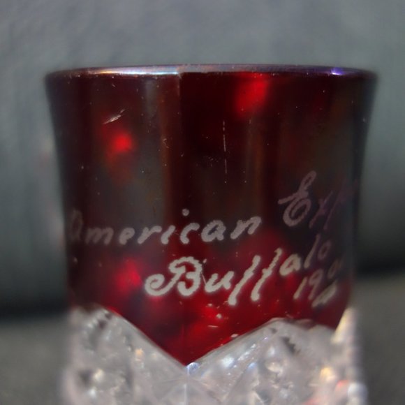 Pan American Expo Buffalo 1901 Rub Red Flash Glass with Handle Lou Florette - Picture 14 of 15